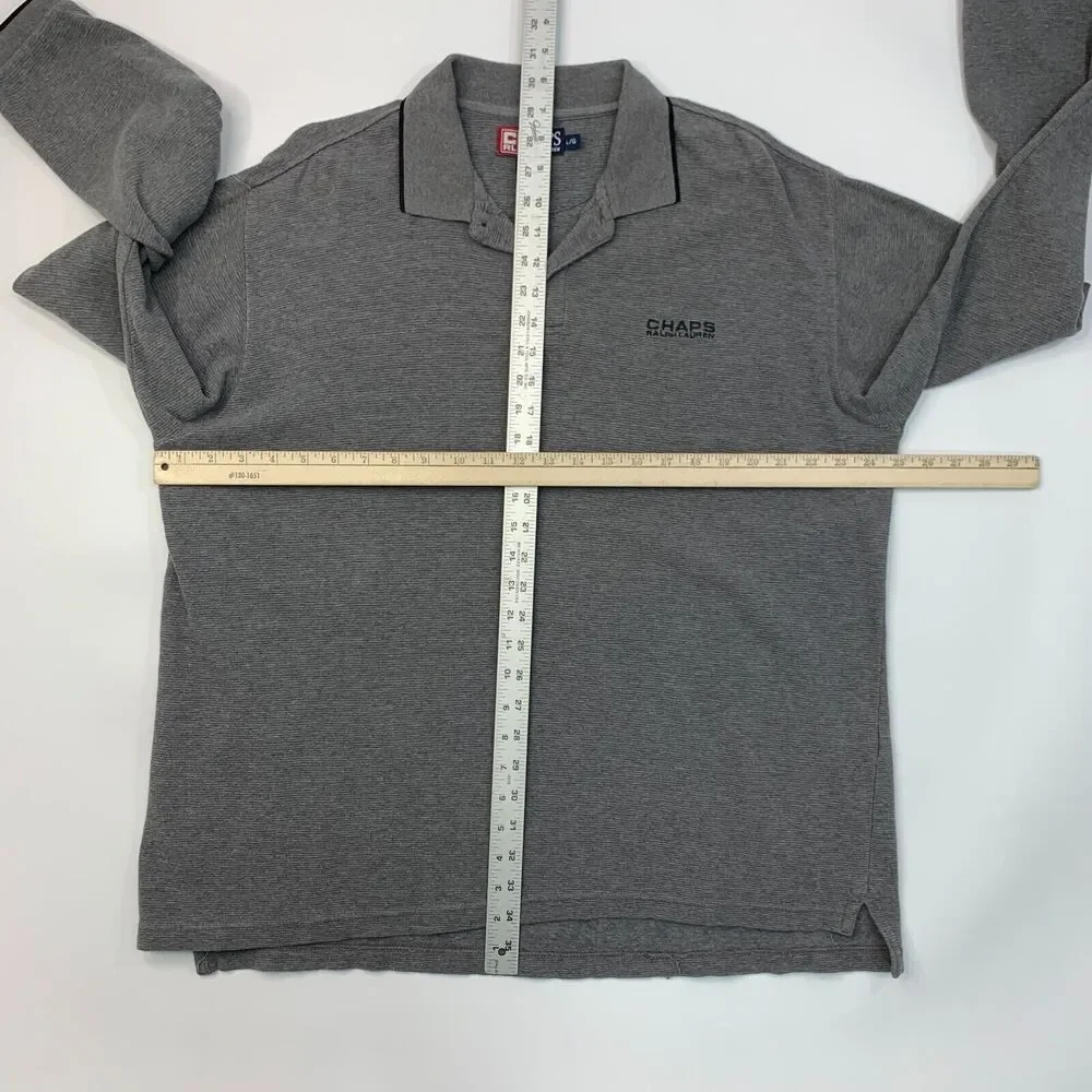 Vintage Ralph Lauren Chaps Polo Shirt Mens L Large Gray Long Sleeve Cotton